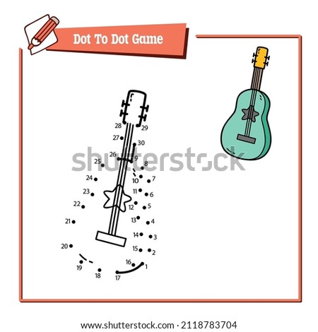 Vector illustration educational game of dot to dot puzzle with doodle guitar for children