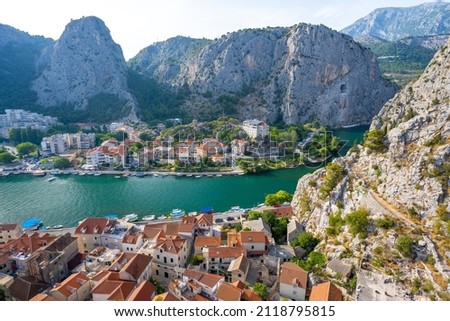 view on Cetina river in Omis town in Dalmatia region in Croatia Royalty-Free Stock Photo #2118795815