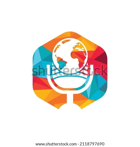 Global podcast logo design. Broadcast entertainment business logo template vector illustration.	