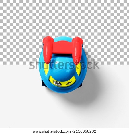 Close up view colorful toy car isolated with transparency.