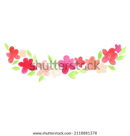 Colorful sweet pink flower and leaves garland watercolor illustration for decoration on Valentine's day ,spring season and wedding events.
