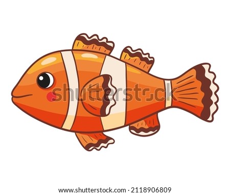 Clown fish isolated on white background. Cartoon vector illustration. 