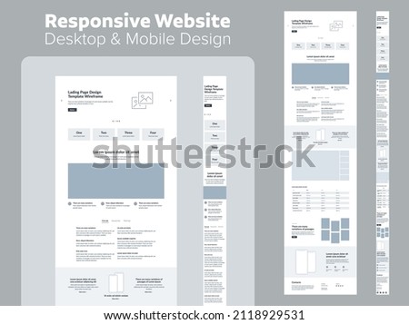 Design website template for business. Responsive desktop and mobile layout. UX UI site elements. Royalty-Free Stock Photo #2118929531