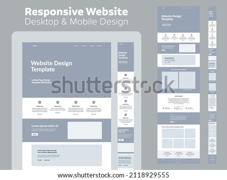 Design website template for business. Responsive desktop and mobile layout. UX UI site elements. Royalty-Free Stock Photo #2118929555