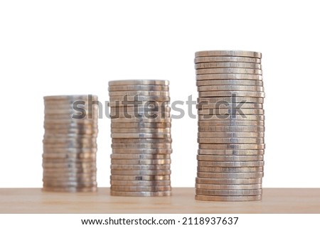 Business and Financial background for Stacking of money coins on white background with clipping path. Savings and Accounts, Finance Banking Business Concept Ideas, Investments, Funds and Interest.