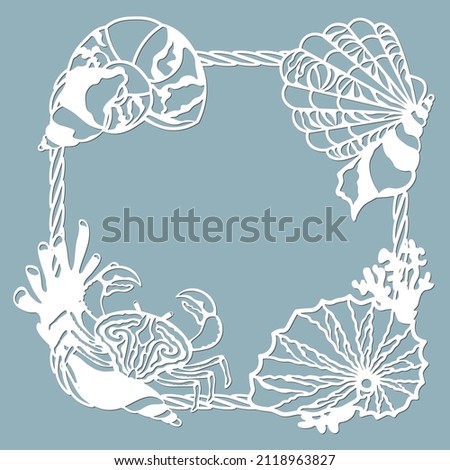 crab, Scallop, shell, coral, in the form of a corner for decaration. Template for laser, plotter cutting, and screen printing. The pattern for the mirrors and panela