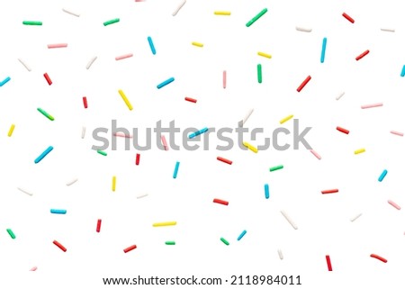 modern trendy pattern of colorful sprinkles for background of design banner, poster, flyer, card, postcard, cover, brochure isolated on white background Royalty-Free Stock Photo #2118984011