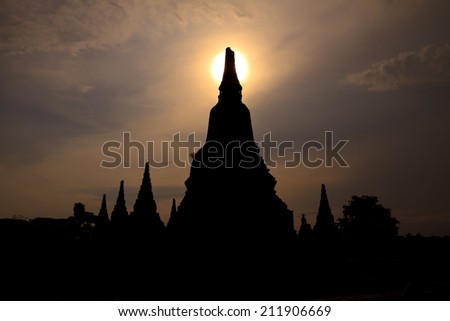 Silhouettes Pagoda During sunset,Ruins,Wat Chai Watthanaram in Ayutthaya,Thailand