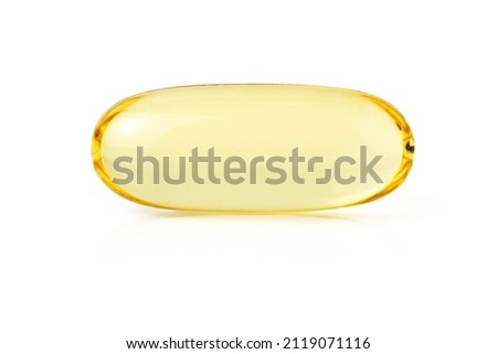 Macro shot of isolated soft gel capsule of Omega 3                                Royalty-Free Stock Photo #2119071116