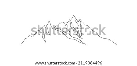 Mountains landscape in One continuous line drawing. Mounts with high peak in simple linear style. Adventure winter sports climbing and outdoor tourism concept . Doodle vector illustration Royalty-Free Stock Photo #2119084496