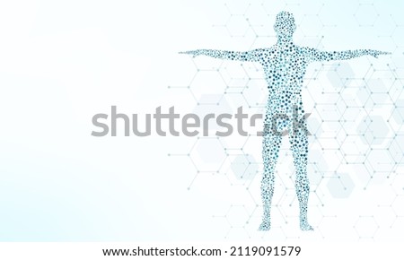 Vector illustration of the human body with structure molecules DNA. Concept and idea for medicine, healthcare medical, science, and technology Royalty-Free Stock Photo #2119091579