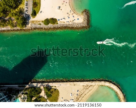 Aerial drone shot Haulover Beach Miami inlet