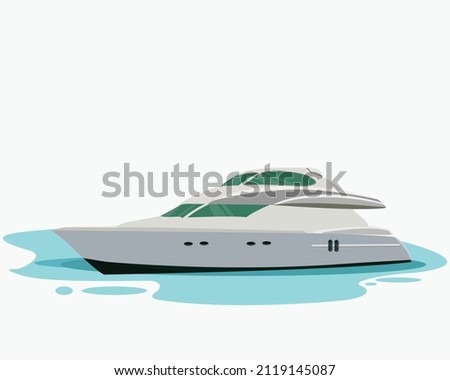 Super motor yacht at sea. Vector illustration of yacht or vessel with solid background. Luxurious ship for trip or party in the ocean, yacht illustration for rent or for sale, boat icon on the ocean Royalty-Free Stock Photo #2119145087