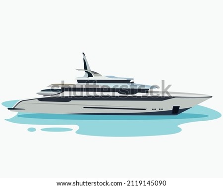 Super motor yacht at sea. Vector illustration of yacht or vessel with solid background. Luxurious ship for trip or party in the ocean, yacht illustration for rent or for sale, boat icon on the ocean Royalty-Free Stock Photo #2119145090