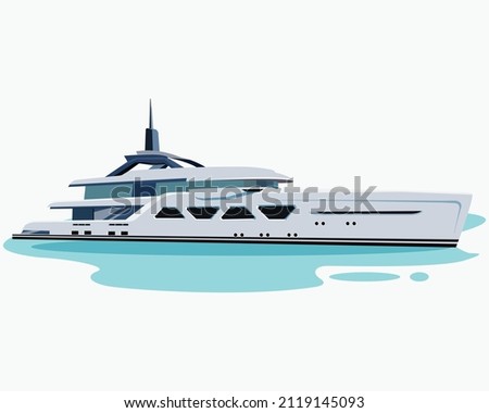 Super motor yacht at sea. Vector illustration of yacht or vessel with solid background. Luxurious ship for trip or party in the ocean, yacht illustration for rent or for sale, boat icon on the ocean Royalty-Free Stock Photo #2119145093