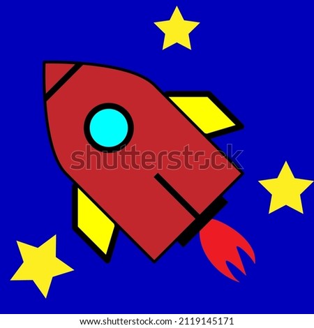 Cartoon rocket sky in retro style. Spaceship launch. Space travel. Business concept. Vector illustration. stock image. 
