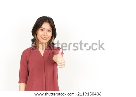 Showing Thumbs Up Sign Of Beautiful Asian Woman Isolated On White Background
