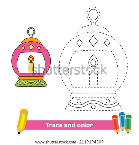 Trace and color for kids, lantern vector
