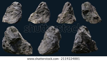 Collection of stones or rock isolated on dark background Royalty-Free Stock Photo #2119224881