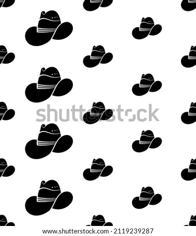 Cowboy Hat Icon Seamless Pattern, High Crowned, Wide Brimmed Ranch Worker Hat Vector Art Illustration