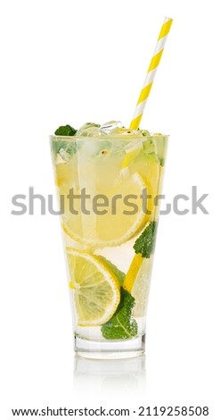 Glass of fresh lemonade isolated on white background Royalty-Free Stock Photo #2119258508