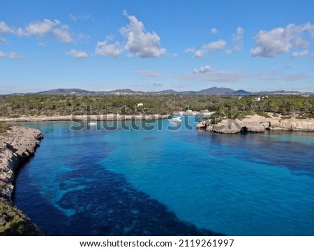 Cala Mondrago. Beautiful view of the seacoast of Majorca with an amazing turquoise sea, in the middle of the nature. Concept of summer, travel, relax and enjoy	