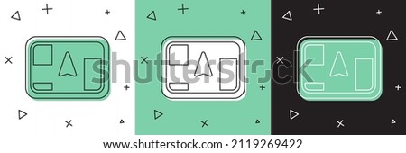 Set Gps device with map icon isolated on white and green, black background.  Vector Illustration