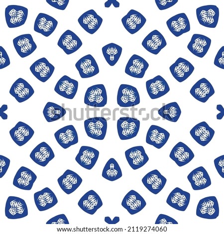 Antique azulejo tiles patchwork. Stylish design. Vector seamless pattern theme. Blue spain and portuguese decor for bags, smartphone cases, T-shirts, linens or scrapbooking.