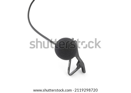 Lavalier microphone isolated on white background, copy space for text.