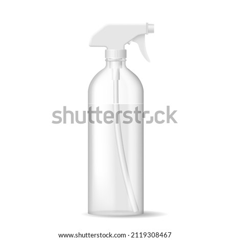 Air freshener bottle template realistic mockup. Cleaning spray package white with spray for household cleaner. Chemical container 3d isolated on white background. Vector illustration Royalty-Free Stock Photo #2119308467
