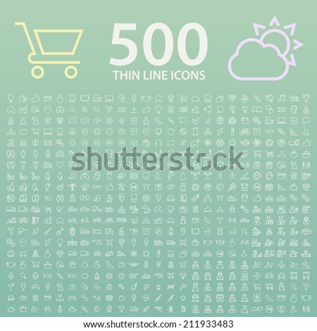 Set of 350 Standard Universal Minimal Modern Thin Line White Icons on Color Background. Royalty-Free Stock Photo #211933483