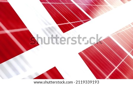 Solar panels on the background of the image of the flag of Denmark