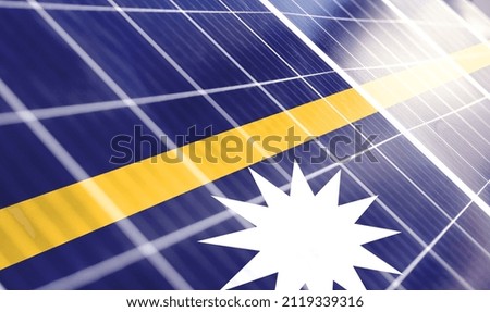 Solar panels on the background of the image of the flag of Nauru
