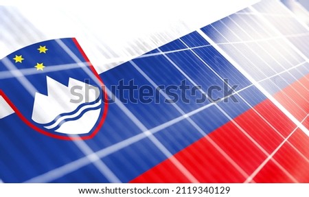 Solar panels on the background of the image of the flag of Slovenia