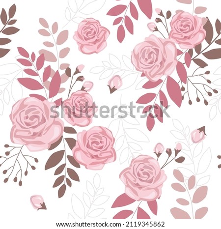 Vector seamless background with roses. Botanical pattern. Delicate flowers. Pink flower pattern. Wedding decoration. invitation, paper, fabric.