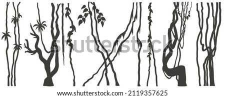 jungle lianas silhouette on the white background volume  Royalty-Free Stock Photo #2119357625