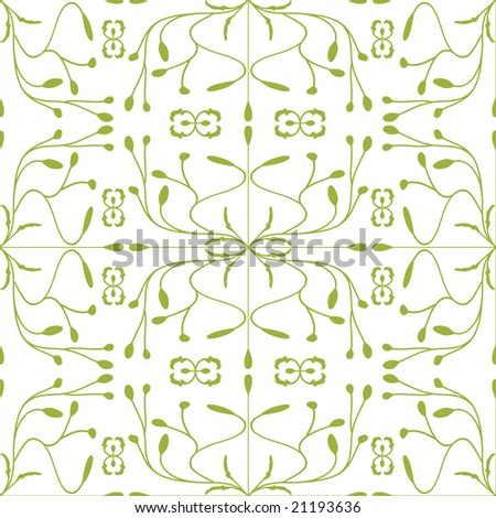 Abstract floral background. Green on white.
