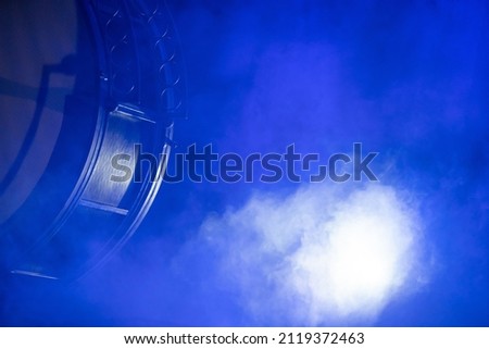 Glowing neon light frame with fog, smoke. Layout for poster, banner, invitation, party. Moon light, fluorescent color palette. Copy space.