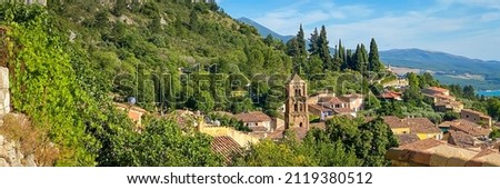Panoramic view of the village of Moustiers Sainte Marie in the Verdon valley, France