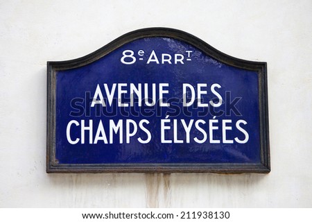 Street sign for Avenue des Champs-Elysees in Paris, France.