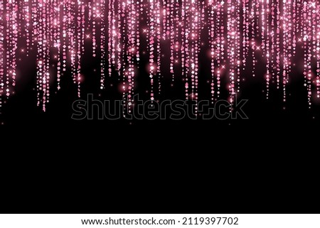 Pink glitter festive shiny garland on black background. Vector