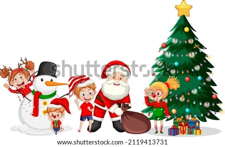 Santa Claus and children celebrating Christmas  illustration