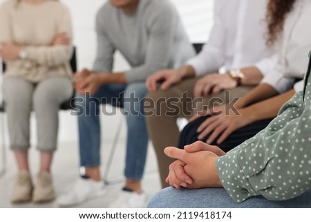 People at group therapy session indoors, closeup Royalty-Free Stock Photo #2119418174