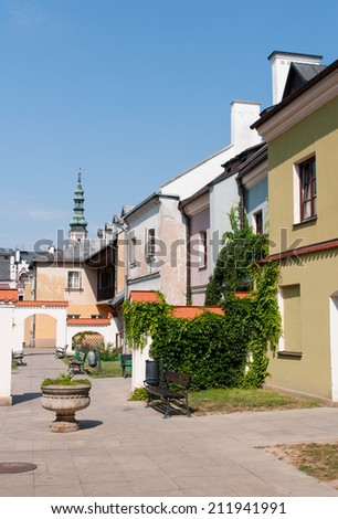 Unknown places in surroundings of the market in "Zamosc" city, an old tenements and small streets