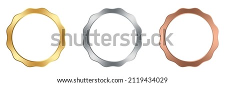 Gold medal, Silver medal and Bronze medal frame Award vector set on white isolated back.
Vector Illustration with smooth gradients in waved frame design and award ceremony Colors. Royalty-Free Stock Photo #2119434029