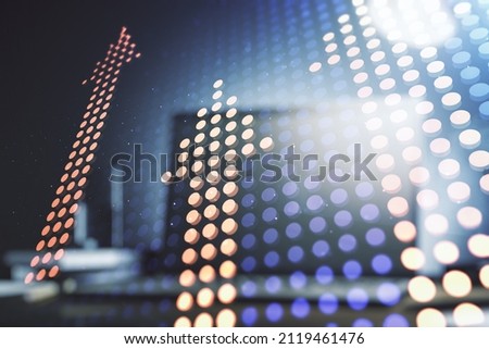 Creative abstract upward arrows sketch on modern laptop background, target and goal concept. Multiexposure Royalty-Free Stock Photo #2119461476