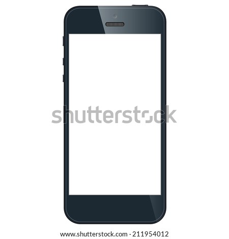 Realistic black mobile phone with blank screen isolated on white background. Modern concept smartphone device with digital display. Vector illustration EPS10 Royalty-Free Stock Photo #211954012