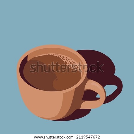 Cup of coffee with a sharp shadow., cartoon style, flat vector illustration.