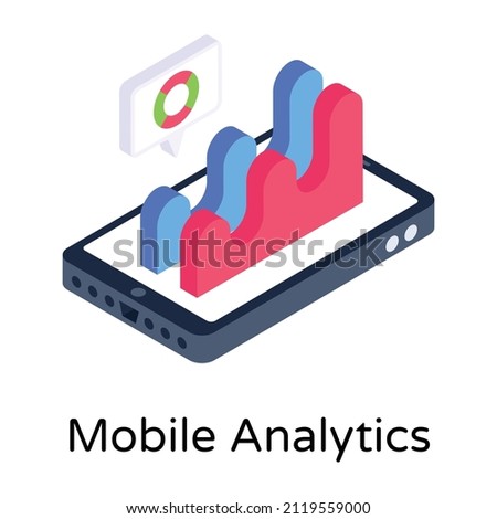 Mobile analytics isometric trendy icon, editable vector 

