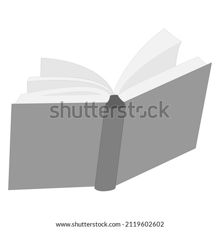 An open book with paper pages. A book for reading, front and back cover. Template, mockup. Learning, reading, education, bookstore. Vector icon, flat, gray, isolated